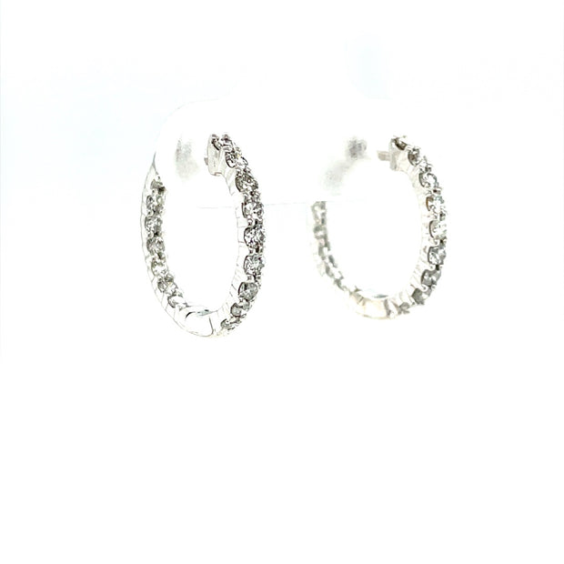 14 Karat White Gold Small Diamond Inside Out Hoop Earrings