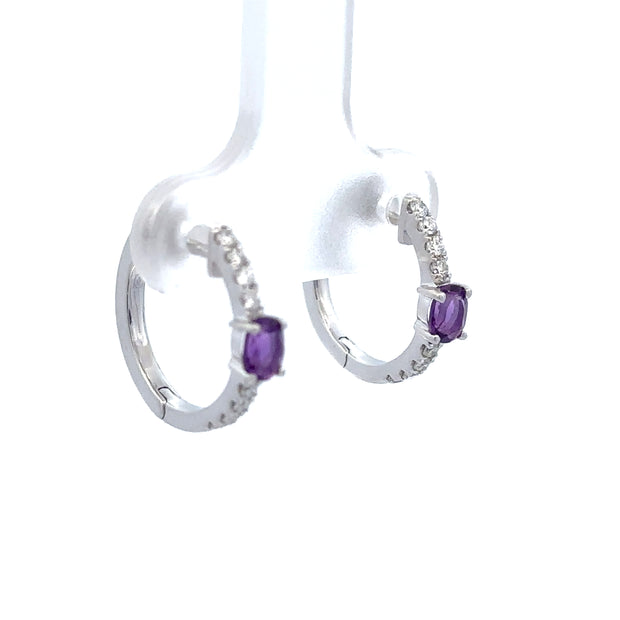 Amethyst & Diamond Hoop Earrings