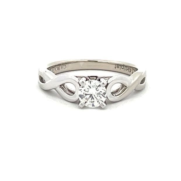 14 KT White Gold Rhodium Plated "Infinity" Style Solitaire Engagement Ring