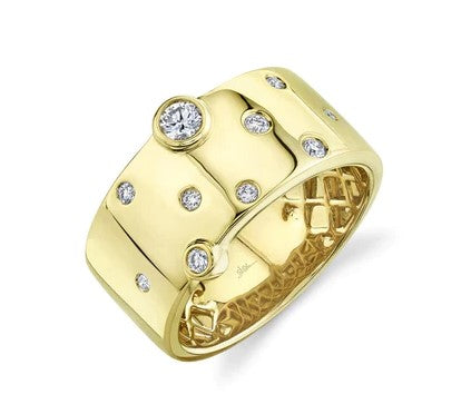 14K Yellow Gold Wide Band Diamond Fashion Ring