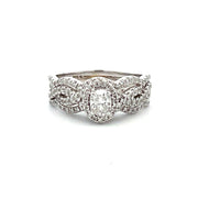 14 Karat White Gold Diamond Halo Engagement Ring Set