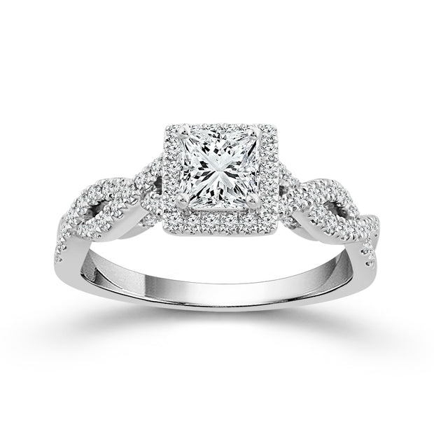14 Karat Diamond Engagement Ring with Princess Center