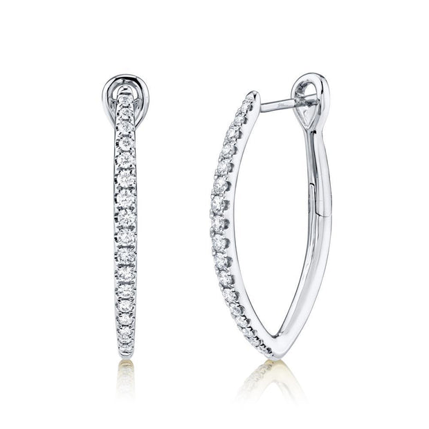 14 Karat V-Shape Diamond Hoop Earrings