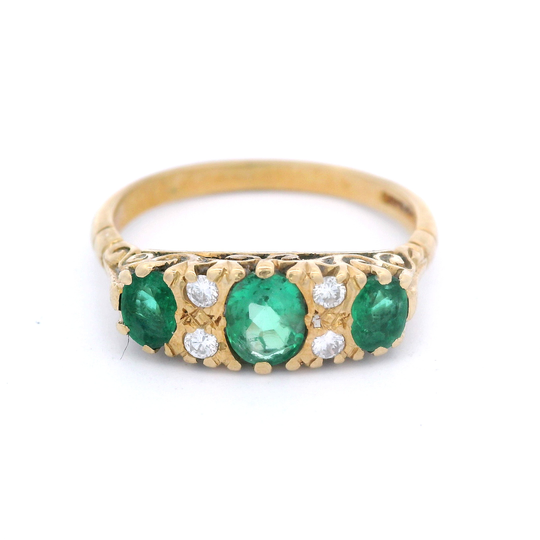 Stamped Charles Green Emerald & Diamond Ring