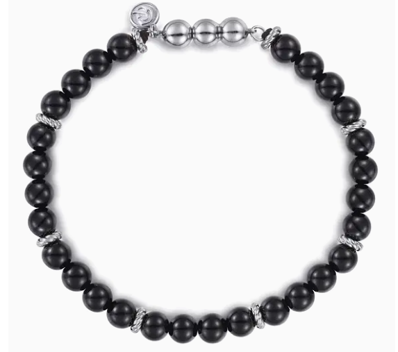 Sterling Silver and 6mm Black Onyx Beaded Bracelet