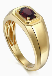 14K Yellow Gold Garnet Mens Ring in High Polish Finish