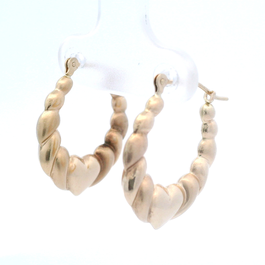 14K Yellow Gold Hoop Earrings w/ Heart