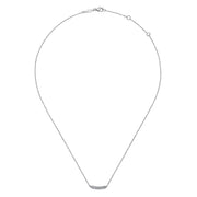 14K White Gold Curved Pave Diamond Bar Necklace
