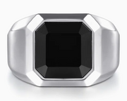 Sterling Silver Signet Ring with Faceted Onyx Stone in High Polish Finish