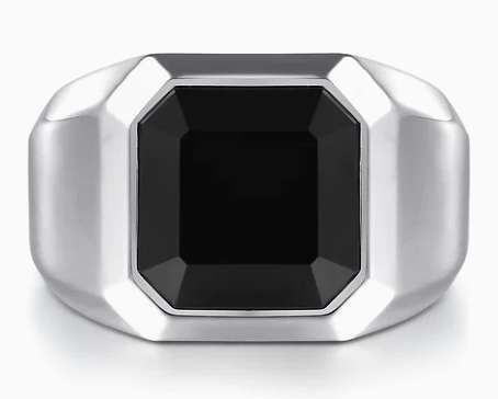 Sterling Silver Signet Ring with Faceted Onyx Stone in High Polish Finish