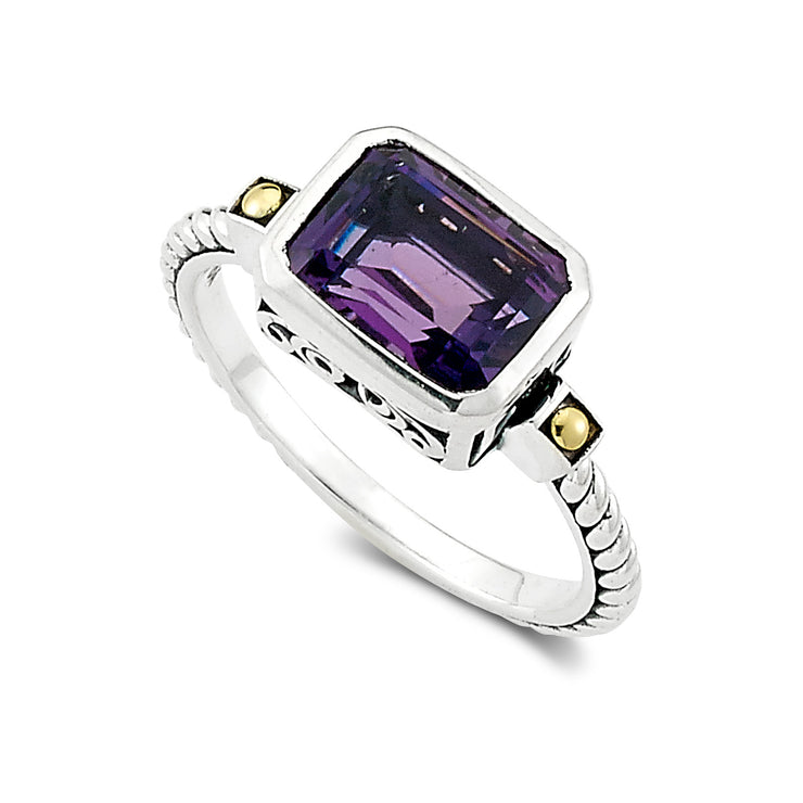 Sterling Silver And 18K Yellow Gold Amethyst Ring