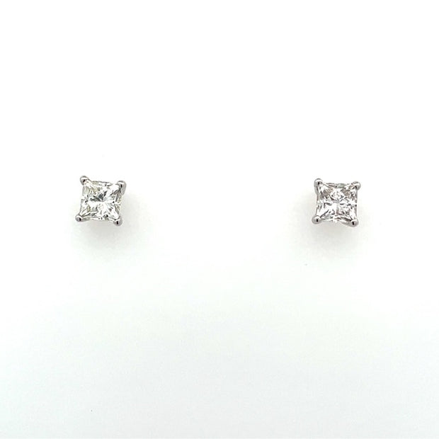 1.13ctw Princess Shape Diamond Stud 14K White Gold Earrings