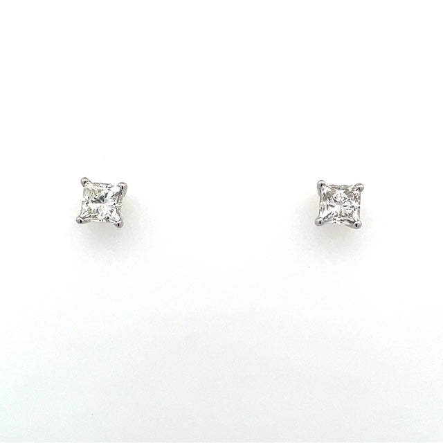 1.13ctw Princess Shape Diamond Stud 14K White Gold Earrings