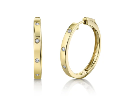 14 Karat Yellow Gold Diamond Hoop Earrings