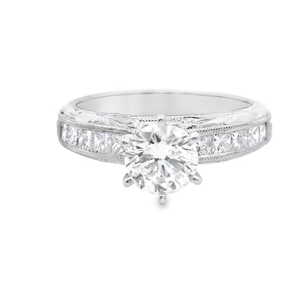 Platinum Hand-Engraved Engagement Ring