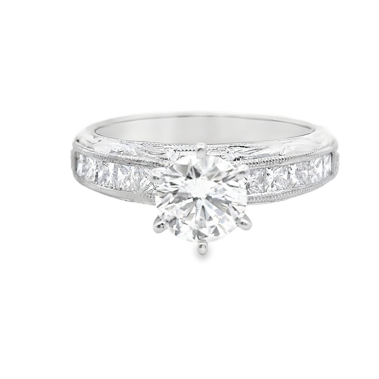 Platinum Hand-Engraved Engagement Ring
