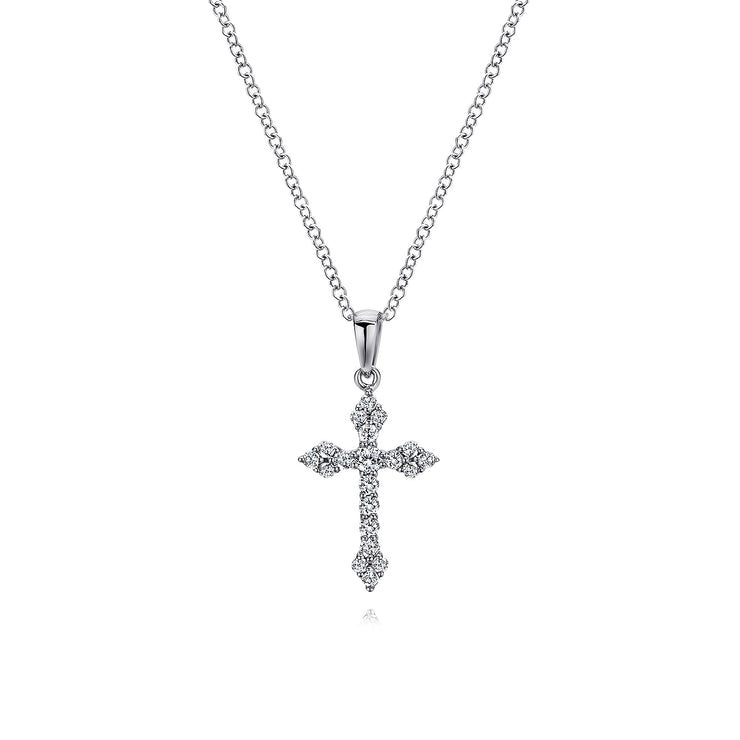 14K White Gold Diamond Cross Pendant Necklace