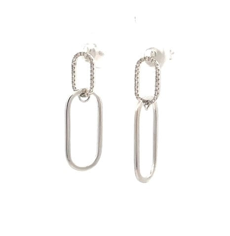 Diamond Paperclip Dangle Earrings