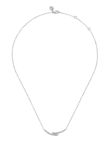 14K White Gold Diamond Bypass Bar Necklace
