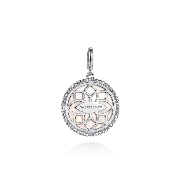 925 Sterling Silver Bujukan White Sapphire and Mother Of Pearl Round Starburst Medallion Pendant