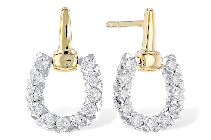 14 Karat Two-Tone Yellow/White Gold Horseshoe Diamond Drop Earrings