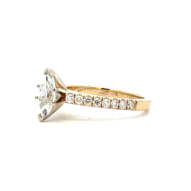 Yellow Gold Diamond Engagement Ring with Marquise Center