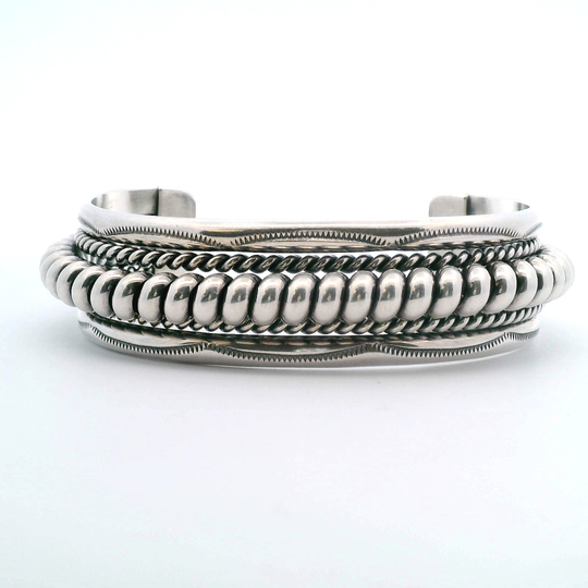 Signed Vintage Navajo Sterling Silver Rope Cuff Bracelet