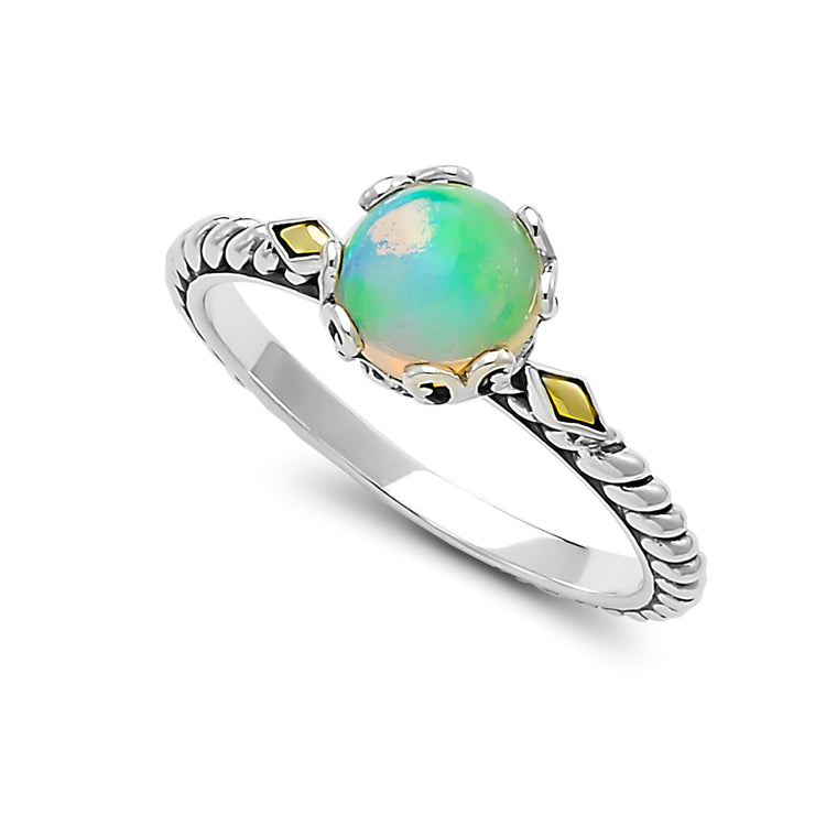 Sterling Silver And 18K Yellow Gold Two-Tone Opal Ring