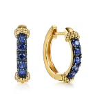 14K Yellow Gold Bujukan and Blue Sapphire Huggie Earrings