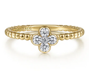 14K Yellow Gold Diamond Cluster Clover and Bujukan Bead Ring