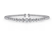 14K White Gold Bujukan Bead Cuff Bracelet with Pave Diamond Stations