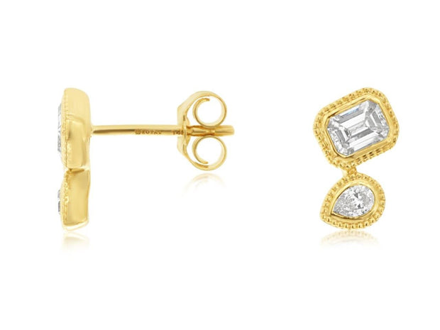 Stacked Pear & Emerald Shape Stud