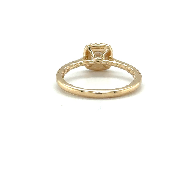 14 Karat Yellow Gold Cushion Diamond Halo Engagement Ring
