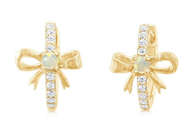 Opal & Diamond Bow Hoop Earrings