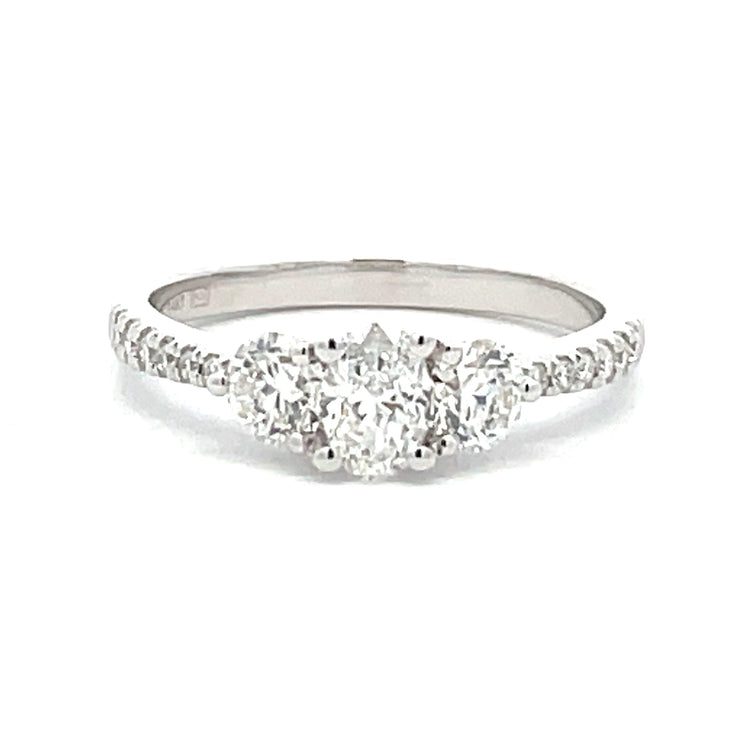 White Gold Three Stone Oval Engagement Ring