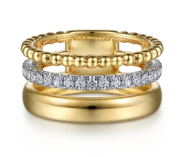 14K White-Yellow Gold Diamond Bujukan Easy Stackable Ring