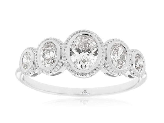 Bezel Set Oval Diamond Band w/ Milgrain Edge