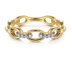 14K Yellow Gold Diamond Oval Link Chain Ladies Ring