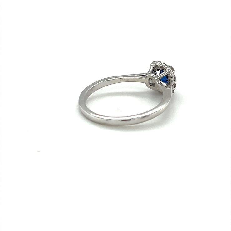 14 Karat White Gold Sapphire And Diamond Halo Fashion Ring