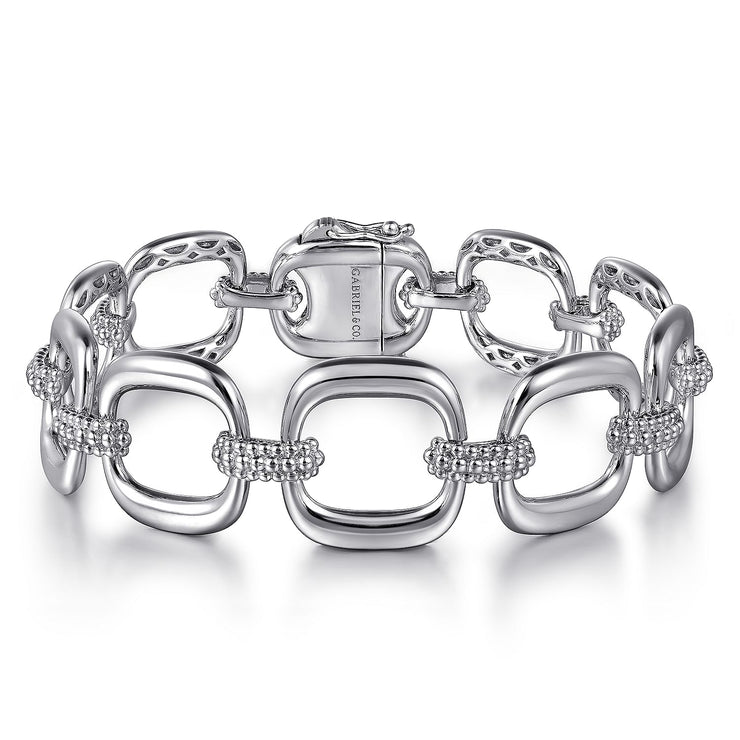 925 Sterling Silver Pave Bujukan And Cushion Shape Link Chain Bracelet