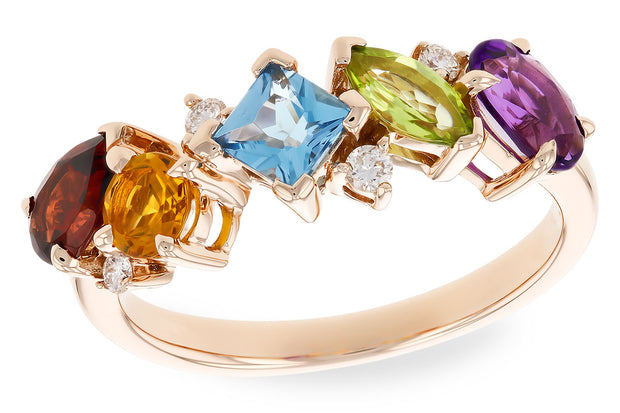 14 Karat Rose Gold Semi Precious Gemstone And Diamond Fashion Ring