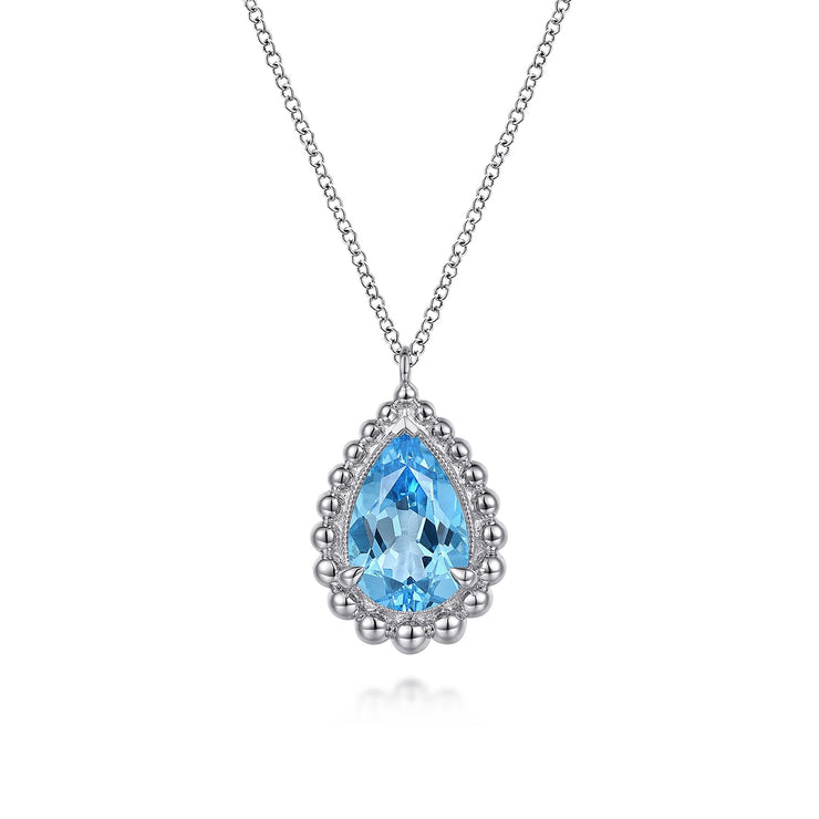 925 Sterling Silver Bujukan Swiss Blue Topaz Teardrop Pendant Necklace