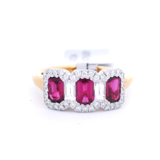 3-Stone Ruby w/ Diamond Halo
