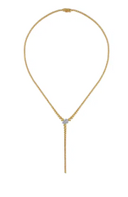 14K White & Yellow Gold Bujukan Beads and Diamond Y Necklace
