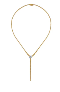 14K White & Yellow Gold Bujukan Beads and Diamond Y Necklace