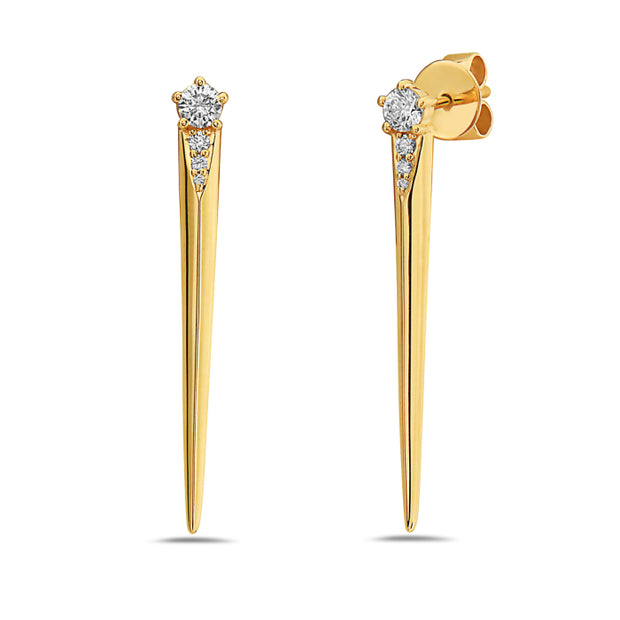 14 Karat Yellow Gold Rhodium Diamond Dagger Earrings