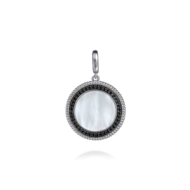 925 Sterling Silver White Mother Pearl and Black SpinelBujukan Medallion Pendant in size 24mm