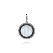 925 Sterling Silver White Mother Pearl and Black SpinelBujukan Medallion Pendant in size 24mm
