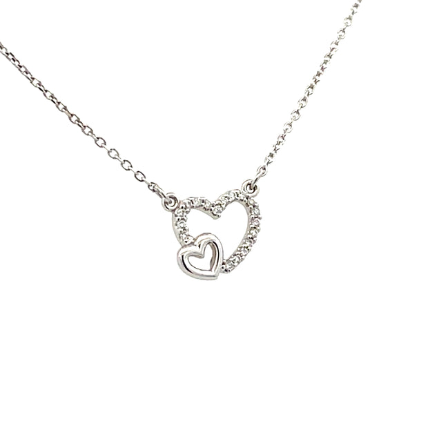 14 KT White Gold Rhodium Plated Heart Pendant/Necklace