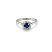 14 Karat White Gold Sapphire And Diamond Halo Fashion Ring